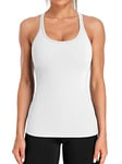 ATTRACO Ladies Gym Top Womens Running Vest Workout Tank Tops with Built in Bras Shirts Sport Vest Yoga Tops White S