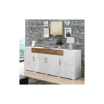 Buffet, meuble de cuisine, meuble de rangement, 208 x 39,5 x 80 cm, commode à 4 portes, 2 tiroirs, buffets blanc