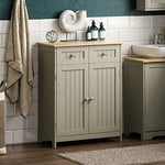 Bath Vida Priano 2 Drawer 2 Door Bathroom Cabinet Storage Cupboard Floor Standing Unit, Grey & Oak