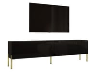 Meuble TV, Noir Mat / Noir Brillant Avec Pieds En Or, 170 X 52 X 32 Cm,