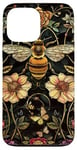 Coque pour iPhone 13 Pro Max Beau motif abeilles et fleurs noires