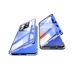 OUBELI Coque pour Xiaomi Redmi Note 13 5G étui Magnétique Adsorption Verre Transparente Trempé Double Face Cadre Métal Adsorption et 360 degrés Protection Case -Bleu