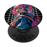 Cyberpunk anime girl PopSockets PopGrip Adhésif