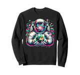 Astronaut Holding Earth with Swirling Galaxy Helmet Design Sweatshirt