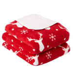 Dreamscene Stag Sherpa Snowflake Christmas Fleece Blanket Throw Soft Large Red