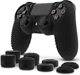 Étui Protection Pour Manette Ps4 Dualshock - Housse Protectrice En Silicone Pour Manette, 1 Étui Protecteur + 8 Capuchons De Stick Pour Playstation 4 - Ps4 Slim - Ps4 Pro - Noir