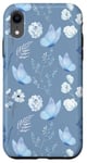 Coque pour iPhone XR Housse Coque Vintage Fleurs et Papillons Bleu et Blanc