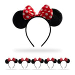 Relaxdays Oreilles Minnie, Lot de 6, Serre-tête Souris, avec nœud à Pois, Accessoire de déguisement, Noir/Rouge