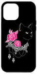 Coque pour iPhone 12 Pro Max BLACK CAT PINK ROSES Adorable Kitten LOVERS | CAT love