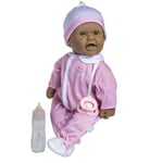 JC TOYS Poupée La Baby hispanique de 40 cm avec Corps Doux et Lavable, biberon Magique et Sucette, Rose et Blanc, conçue en Espagne, 12 Mois