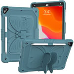 Coque pour iPad 10,2" 2021/2020/2019 avec bandoulière, Coque de Protection résistante aux Chocs avec Support Papillon pour 9e/8e/7e génération, Bleu Marine