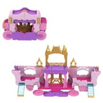 Mattel Princesses Disney Calèche et Château Coffret transformable avec mini-poupée Aurore, 3 niveaux, 6 espaces de jeu, 4 figurines, mobilier et accessoires HWX17