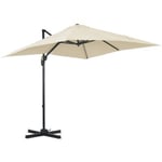 Parasol déporté carré inclinable manivelle avec pied en acier dim. 2,45L x 2,45l x 2,45H m métal alu. polyester rouge