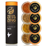 A Taste of India Spice Gift Set (Tandoori, Curry, Garam Masala, Cumin) - Premium Spice Gift Sets by ZEST & ZING. Christmas, Housewarming, Birthday, Wedding Gifts for Foodies.