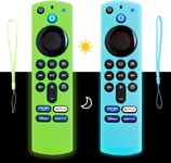 Protection télécommande Fire TV Stick Coque Fire TV Stick Silicone Et Lumineux Compatible avec Fire TV Stick 4K /4K Max Alexa télécommande vocale (3e génération 2021) 2 pièces - (Bleu et Vert)