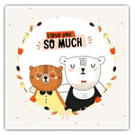 2 x Square Stickers 10 cm - Cute I love you So Much Bears Cool Gift #14776