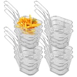 12 Pack Mini Square Fry Baskets, Small Chip Serving Basket, French Fries Holder Deep Fryer Baskets with Handle for Kitchen Restaurant Cafe Barbecue,Silver (4.1 * 3.3 * 2.5 Inch)