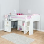 Stompa Uno S Plus Mid-Sleeper with White Headboard, Pull-Out Desk and 2 Door Cube Unit