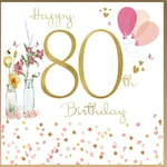 80th Happy Birthday Greeting Card Woman Aged 80 With Flowers - Rush Design