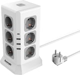 Multiprise 12 Prises Eu Avec Parafoudre, 3 Ports Usb-A, 1 Port Usb-C Pc Ignifuge, Protection Contre Surcharge, Sécurité Enfant, Câble Pur Cuivre 2M, 3680W Pour Maison & Bure[MUL210219]