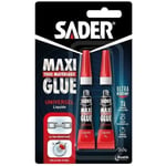 Colle Maxiglue Universel Liquide SADER Transparent Ultra puissante et résistante Prise maxi rapide en 15 secondes -  2 Tubes de 3 g