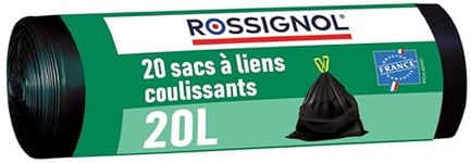 Certifié Origine France Garantie, 20 Sacs-poubelle de 20L, Sacs résistants et étanches, Fermeture avec liens coulissants intégrés, BAGY ROSSIGNOL