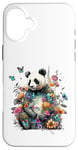 Coque pour iPhone 16 Plus Panda mignon avec fleurs et papillons pour femmes, filles et enfants