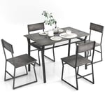 RELAX4LIFE Table a Manger avec 4 Chaises Industrielles, Table Chaise Encastrable avec Étagère en Filet, Cadre en Métal, Ensemble Table et 4 Chaises pour Cuisine Restaurant (Gris foncé)