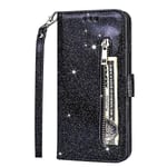 Samsung Galaxy Note 10 Lite Kotelo Glitter Bling Pu Nahka Korttipaikat Kickstand vetoketjullinen kukkaron suojus hihnalla