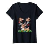 Womens Reindeer Squirrel Christmas Balls Snowflakes X-mas Holiday V-Neck T-Shirt