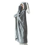 Söt Kaninöron Bärbar Filt Tjock Kast Fleece Huva Poncho Wrap med Handskar Hem Flicka Hoodie Stor