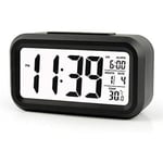 Kreativ väckarklocka morgon snooze väckarklocka väckarklocka LED bakgrundsbelyst skärm digital display med kalender datum show funktion, temperatur, tid,