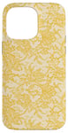 Coque pour iPhone 14 Pro Max Dentelle jaune vintage avec fleurs