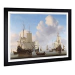 Big Box Art Framed Print of Willem Van de Velde The Younger Dutch Men of war Design | Wall Art Picture| Home Decor for Kitchen, Living Room, Bedroom, Hallway, Black, A2 / 24.5x18 Inch / 62x45cm