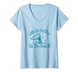 Womens Life Is Better on The Beach Loves Mermaid Tail Fish Swimming V-Neck T-Shirt