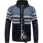 westAce Mens Zip Up Thick Fleece Lined Winter Knitted Cardigan Classic Jumper Cardigan, Indigo - 2108 Aztec Cardigan, L