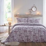 Drift Home - Eco-Friendly Purple Floral Duvet Cover - Double Bedding Size (200 x 200cm) - Soft Brushed Cotton - Sustainable Recycled Cotton - 2 Pillowcases - Lilac Bedding - Meadow Field Duvet Cover