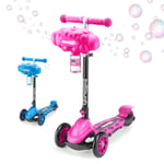 Kids Bubble Go Foldable Scooter 3 Wheel Tri-Scooter with Bubble Machine Tilt-...