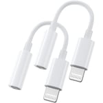 【 2-pack 】 Lightning+jack-adapter 3,5 mm MFi-certifierade hörlurar