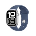 Apple Watch Series 10 (42 mm GPS) Montre connectée avec Boîtier en Aluminium Argent et Bracelet Sport Denim (M/L). Suivi de l’activité Physique, app ECG, écran Retina Toujours activé