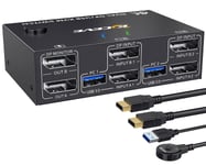 Usb 3.0 Dual Monitor Kvm Switch Displayport 1.4,4K@144Hz Extended Display Commutateur Kvm 2 Moniteurs 2 Ordinateurs Pour 4 Ports Périphériques Usb 3.0 Clavier Souris