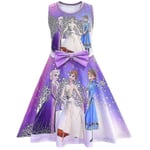 Frozen Elsa Anna Princess Print Skater Klänning Barn Flickor Ärmlösa Swing Klänningar Purple