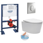 Pack wc Rapid sl 82cm autoportant + cuvette sans bride sat fixations cachées + plaque Skate Air chrome RapidSL82SatRimless-2 - Grohe