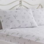 Dreams & Drapes - White Lavender Double Fitted Sheet (190 x 140 x 28cm) - 2x Pillowcases Included - White Bed Sheets & Pillow Cases with Lilac Floral - White Bedding - Matching Duvet Cover Available