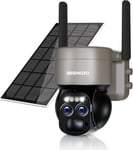 4K Camera Surveillance Wi-Fi Exterieure Avec Double Objectif,8Mp Zoom Hybride 8X,360°Ptz Camera Interieure,Avec Panneau Solaire,Suivi Automatique,Detection Humaine,Vision Nocturne Couleur,Audio,Ip66