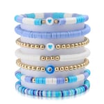 Yowivon Blue Evil Eye Bracelets for Women Gifts Trendy Summer Stuff Preppy Jewelry Stackable Stretch Clay Bead Bracelet Waterproof Beach Surfer Ankle Bracelet