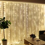 HXWEIYE Guirlande Lumineuse Blanc chaud, Rideau Lumineux 300 LED 3m*3m，8 Modes d'Eclairage USB Télécommande Guirlande avec Minuterie pour Salle, Fenêtre, Mariage, Fête, Noël