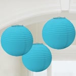 Caribbean Blue Paper Hanging Lantern Decorations x 3