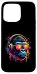 Coque pour iPhone 15 Pro Max Monkey DJ Disco Music Lover Gorilla Chimpanzee Casque audio