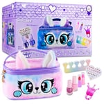 Maquillage pour Enfant, Coffret Maquillage et Vernis Enfant Fille Non Toxique, Sac de Rangement Peluche, Vernis Enfant à l'eau (Violet/Rose)